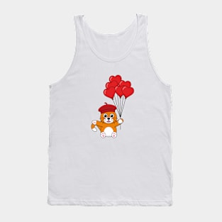 Cute Cat with Red Heart Balloons Tank Top